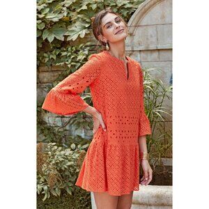 Tyler Boe Ingrid Eyelet Skimmer Dress - Size XS - Orange
